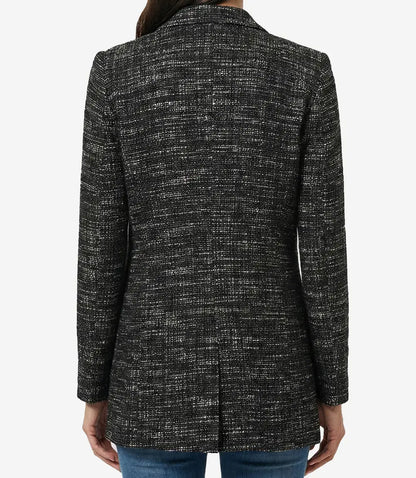 Womens Black Tweed Two Button Wool Blazer Jacket