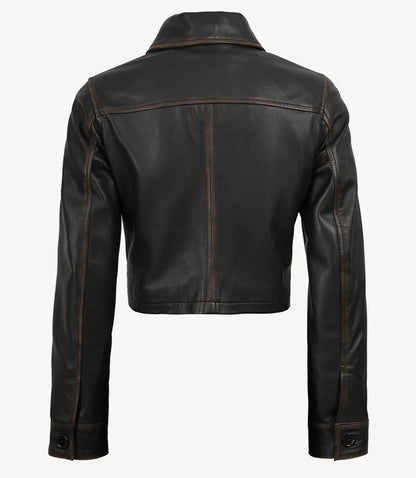 Womens Vintage Brown Cropped Leather Jacket