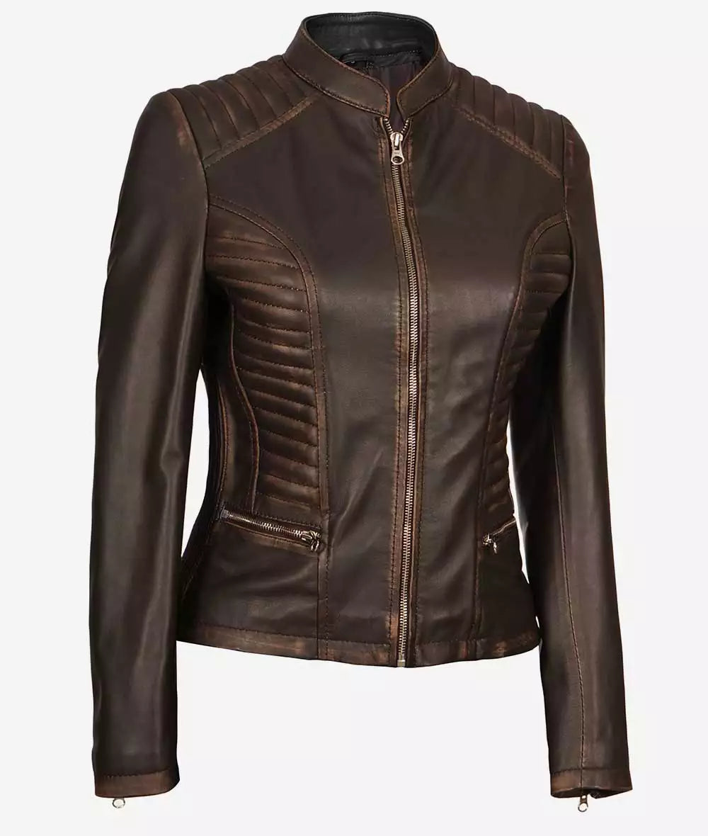 Rachel Womens Slim Fit Ruboff Brown Leather Jacket Max Jackets