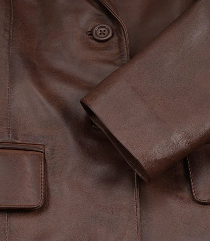 Women's Two Button Cognac Waxed Leather Blazer