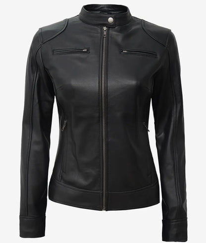 Women's Black Lambskin Leather Biker Style Jacket