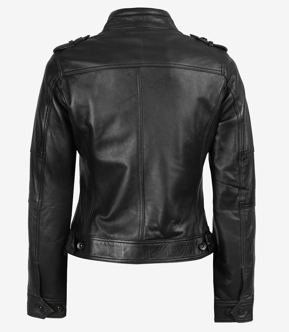 Womens Black Leather Moto Jacket - Classic Biker Style