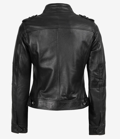 Womens Black Leather Moto Jacket - Classic Biker Style