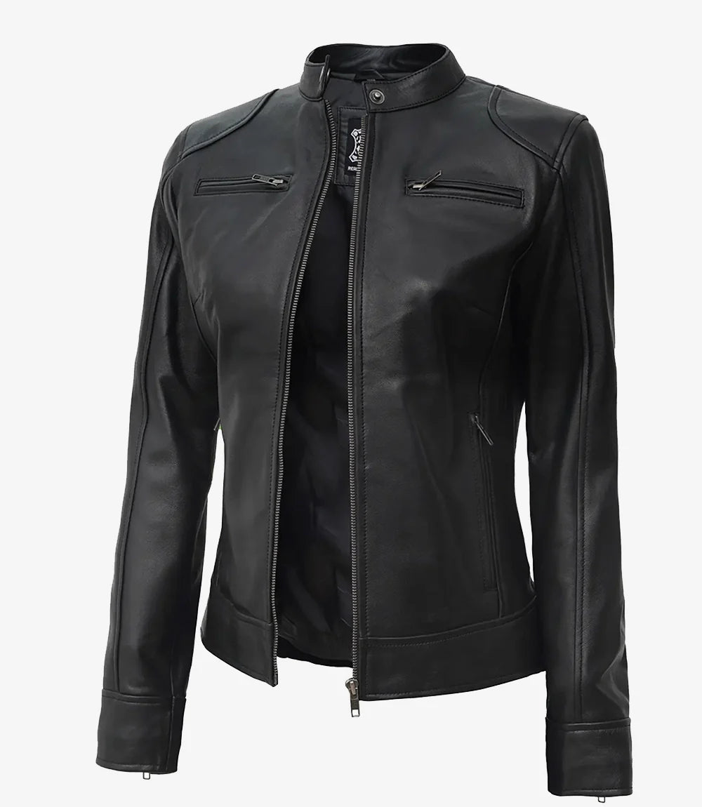 Dodge Black Women's Petite Leather Biker Style Jacket