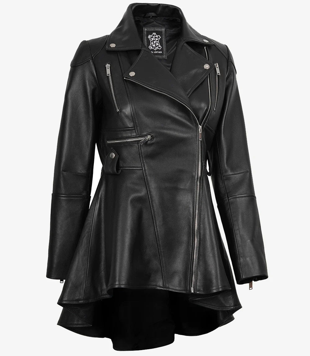 Women's Asymmetrical Black Peplum Leather Jacket