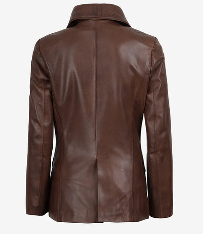 Women's Cognac Wax Lambskin Two-Button Blazer