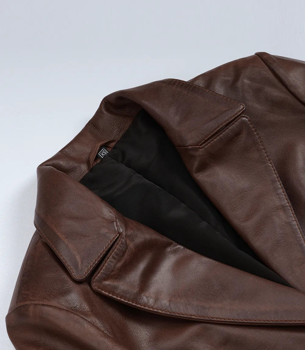 Women's Cognac Wax Lambskin Two-Button Blazer