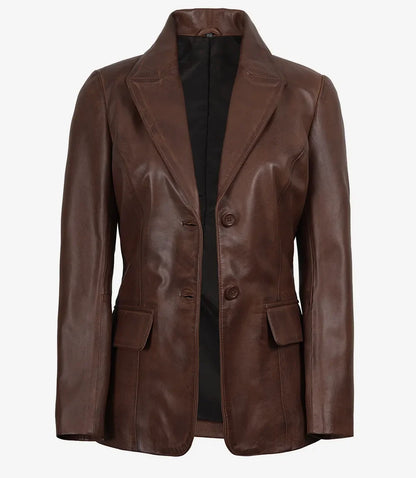 Women's Cognac Wax Lambskin Two-Button Blazer