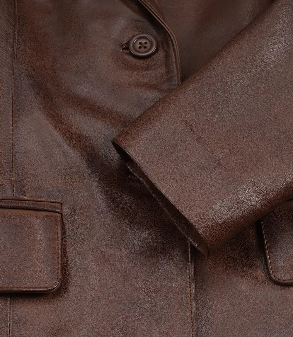 Women's Cognac Wax Lambskin Two-Button Blazer
