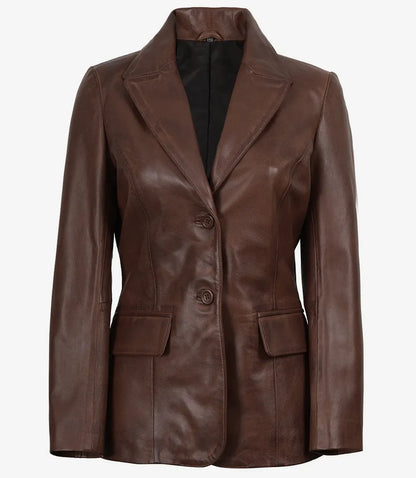 Women's Cognac Wax Lambskin Two-Button Blazer