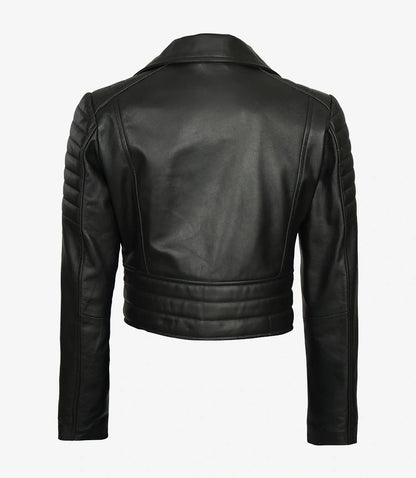 Women's Asymmetrical Black Cropped Biker Style Leather Jacket