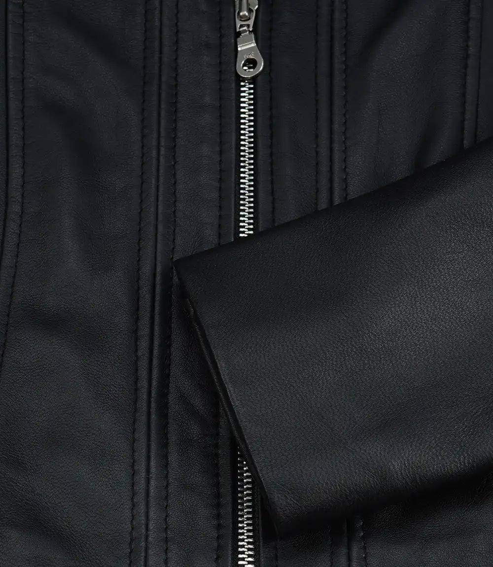 Women's Black Cropped Lambskin Harrington Jacket