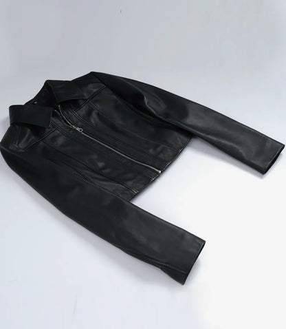 Women's Black Cropped Lambskin Harrington Jacket