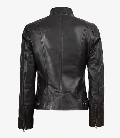 Dodge Womens Distressed Brown Biker Style Leather Jacket