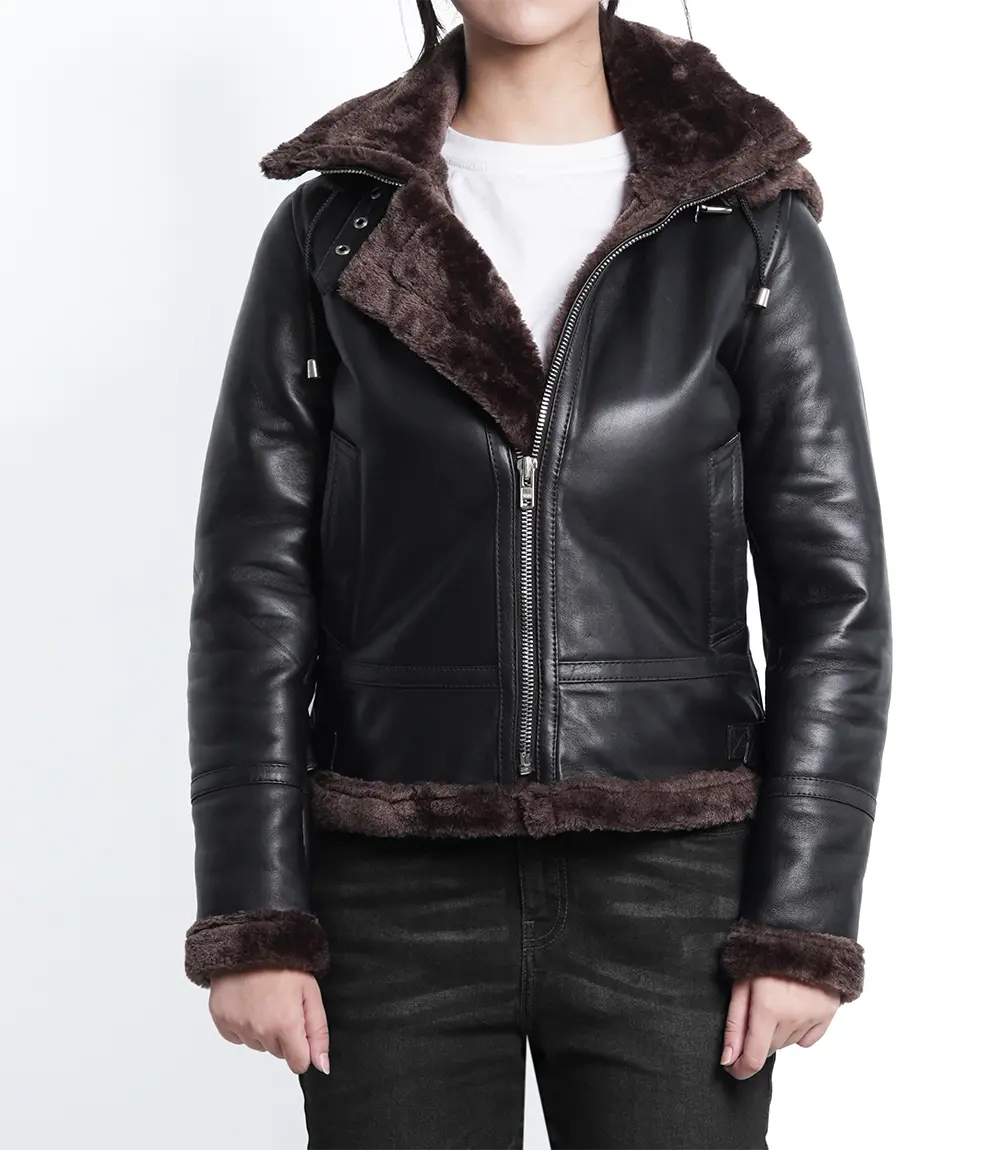 Women's Dark Brown B3 Bomber Shearling Leather Jacket Max Jackets