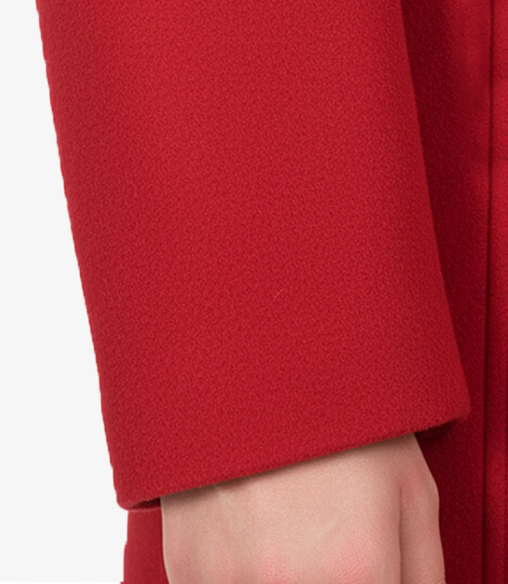 Womens Double Breasted Red Wool Peacoat