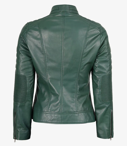 Womens Real Leather Green Biker Style Jacket