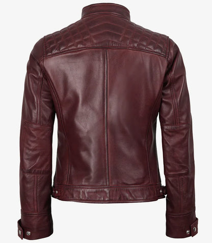 Women's Burgundy Real Lambskin Leather Biker Style Jacket