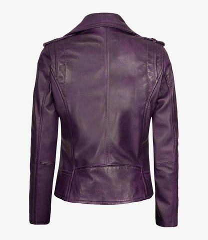 Women's Lambskin Asymmetrical Purple Biker Style Jacket