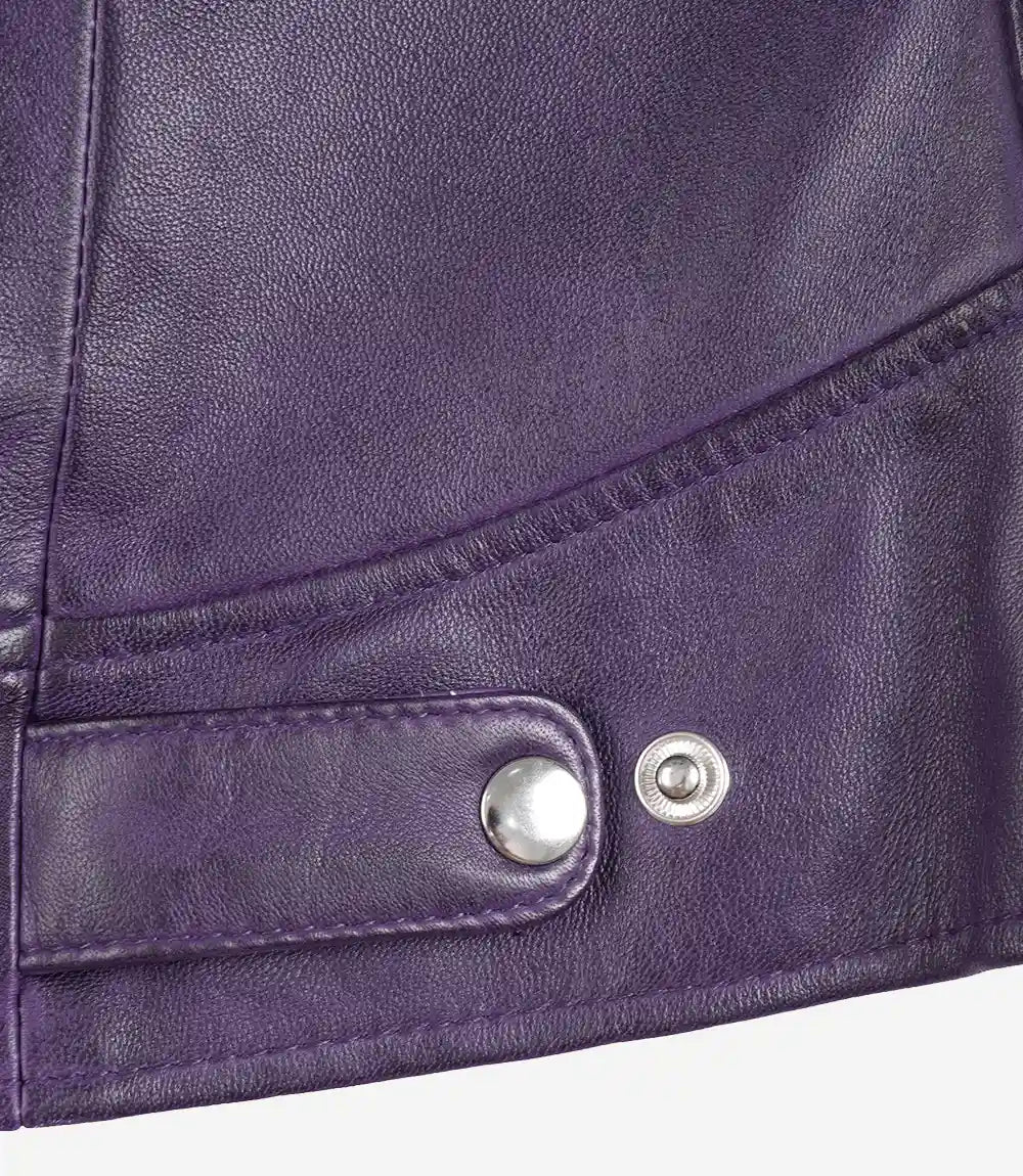 Dodge Womens Real Lambskin Leather Purple Biker Style Jacket