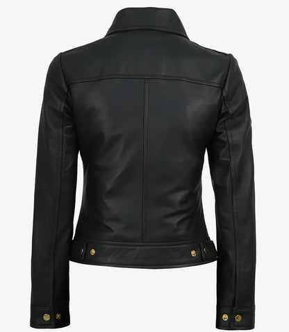 Women's Black Lambskin Harrington Jacket — Gold Hardware & Accents