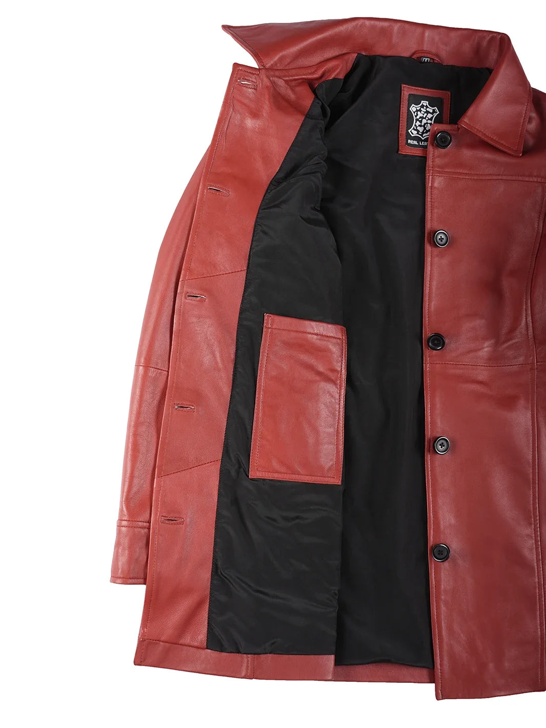 Kandis Women Red Real Leather Car Coat