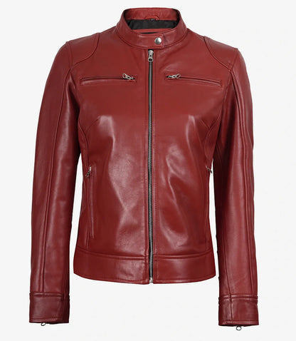 Women's Real Leather Red Biker Style Jacket