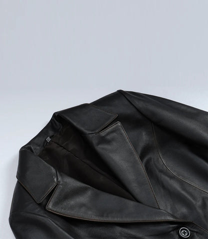 Women's Waxed Dark Brown Two Button Leather Blazer