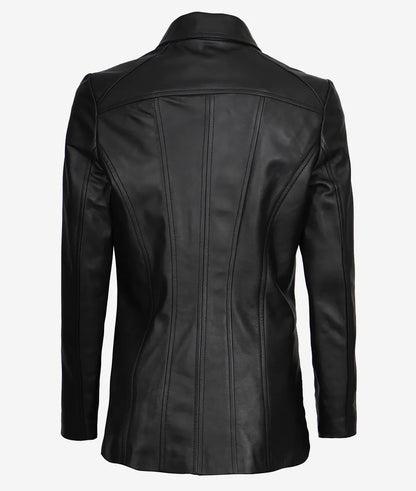 Marsha Womens Black Leather Car Coat