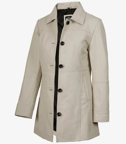 Women's Off-White Lambskin 3/4 Length Car Coat