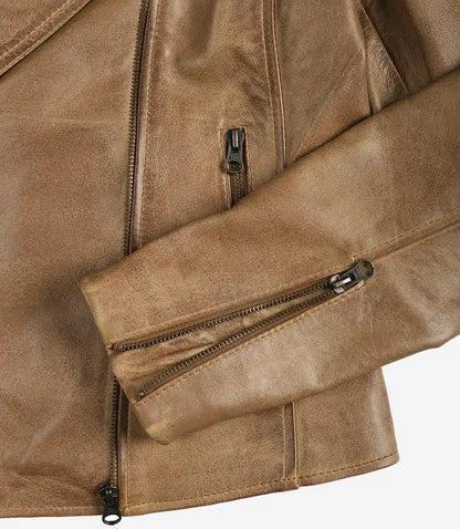 Women's Real Leather Camel Brown Biker Style Jacket