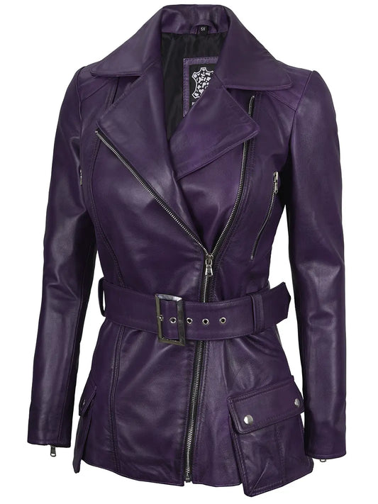 Women's Purple Asymmetrical Leather Biker Style Jacket