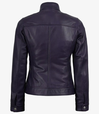 Women's Purple Waxed Lambskin Biker Style Leather Jacket