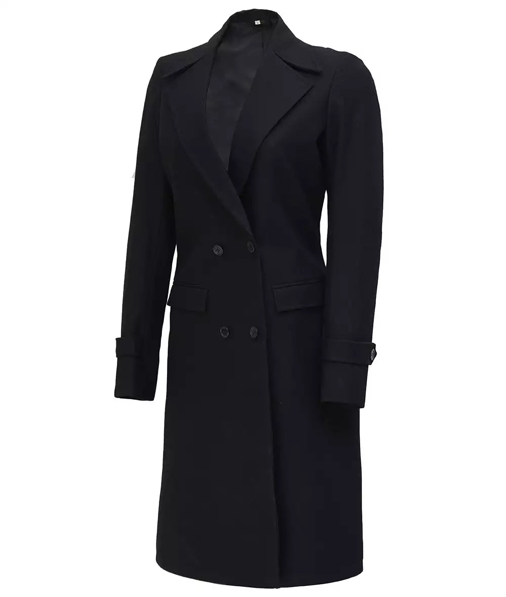 Stephany Women's Double-Breasted Black Wool Coat