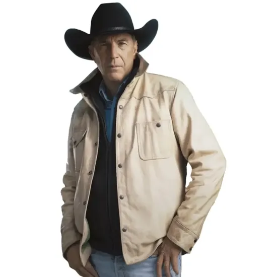 Yellowstone S05 John Dutton Cream Cotton Jacket Worn by Kevin Costner Max Jackets