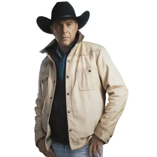 Yellowstone S05 John Dutton Cream Cotton Jacket Worn by Kevin Costner Max Jackets